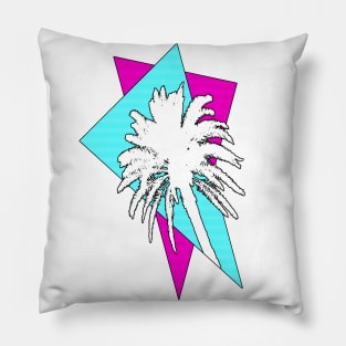 Retrowave Palm Tree in Cyan and Magenta Triangles Pillow