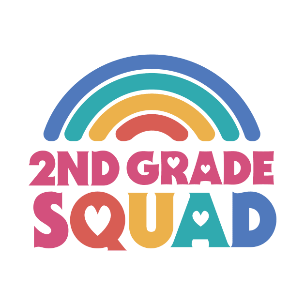 Cute School Teacher 2nd Grade Squad with Retro Rainbow and Hearts by SLAG_Creative