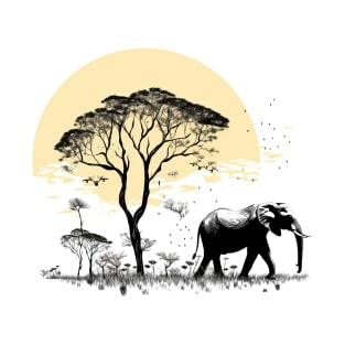 Elephant with African mimosa tree T-Shirt