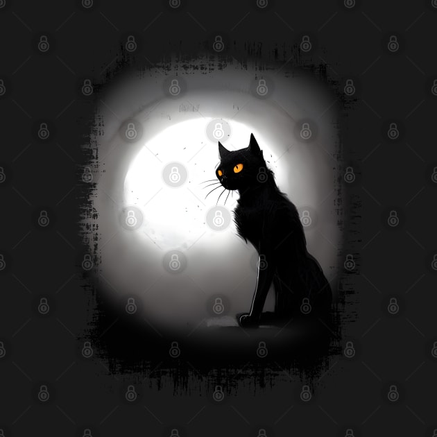 Mysterious black cat full moon indark atmosphere in a scary cemetery by Collagedream