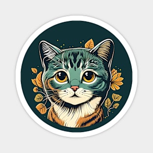 Colorful retro vintage cat with flowers Magnet