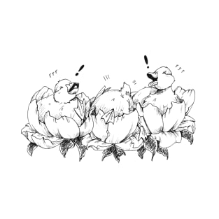 Cute Ducks Laughing In Flowers T-Shirt