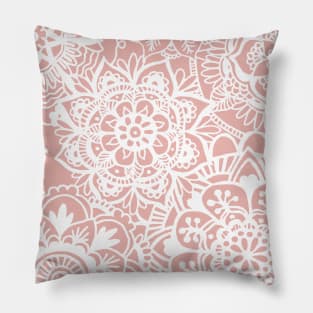 Pink and White Mandala Pattern Pillow