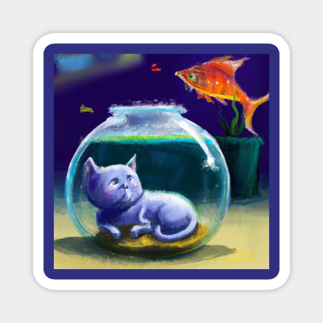 Blue Cat Dreams of Trading Places with a Goldfish Magnet by Star Scrunch