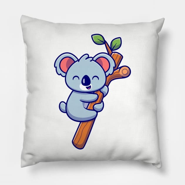 Cute Koala Hanging On Tree Pillow by Catalyst Labs