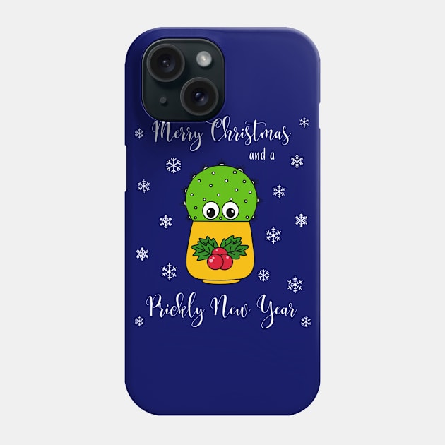 Merry Christmas And A Prickly New Year - Cute Cactus In Christmas Holly Pot Phone Case by DreamCactus