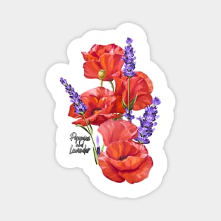 Vintage Poppies and lavender-Spring wildflowers -Poppies and lavender-Spring flower Magnet