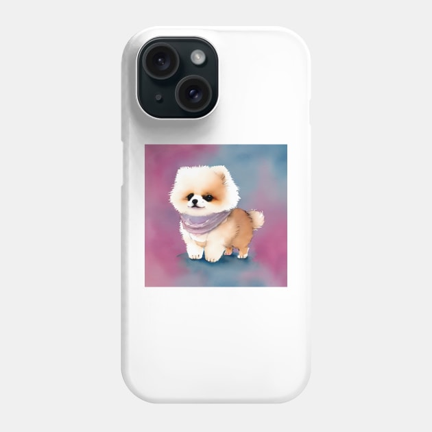 Cute Pomeranian Puppy Wearing a Scarf Art 1 Phone Case by cutiepeaupies