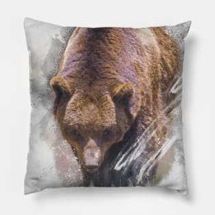 Grizzly Bear Animal Wildlife Forest Nature Adventure Hunt Spotlight Digital Painting Pillow