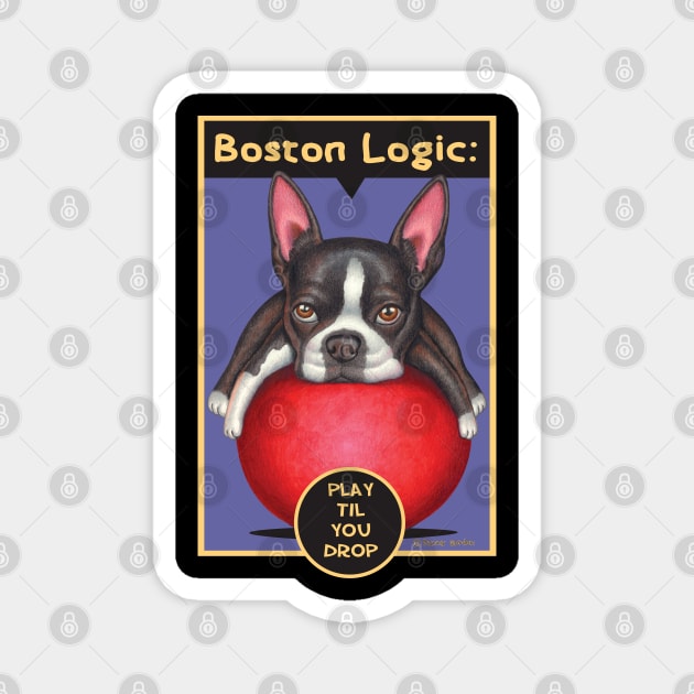 Cute Boston Terrier Dog on red ball on Boston Terrier on Red Ball tee Magnet by Danny Gordon Art