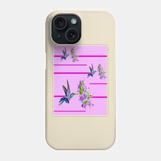 Hummingbirds and purple flowers on pink Phone Case