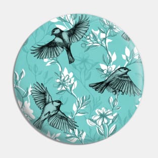 Flowers and Flight in Monochrome Teal Pin