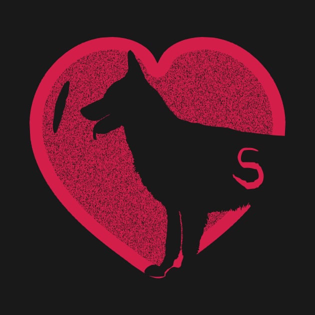 Minimalistic Red Heart I Love German Shepherds simple Black Background by pelagio