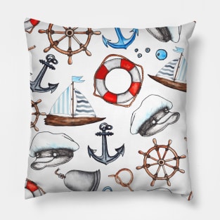 Boat Life Belt Waves Anchor Nautical Pattern Pillow