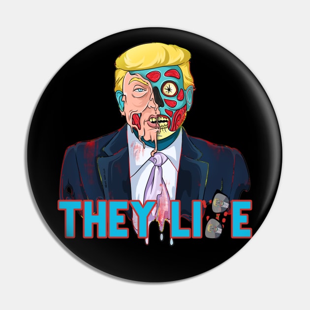 They Lie Political Parody Cartoon Zombie Skull Face Alien Trump Pin by Trendy Black Sheep