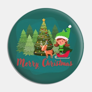 Merry Christmas, elf and reindeer Pin