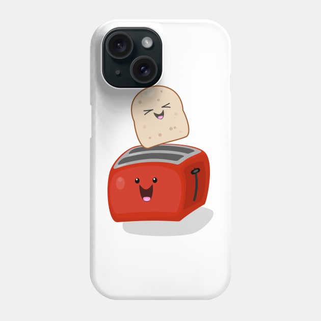 Cute kawaii toast and red toaster cartoon Phone Case by FrogFactory