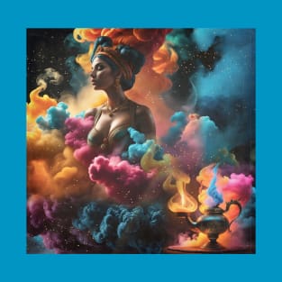 Genie Appearing in Cloud of Colourful Smoke T-Shirt