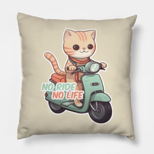 Kawaii cat riding scooter Pillow