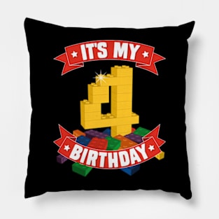 It's My Birthday 4th Years Old Block Building Boys Girls Pillow