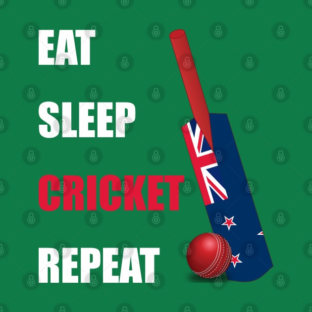 Eat Sleep Cricket Repeat New Zealand Flag Cricket Bat. by DPattonPD