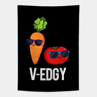 V-Edgy Cute Veggie Pun features a cool carrot and tomato looking edgy in their sunglasses Tapestry