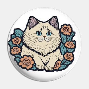 Floral Cat Design Pin