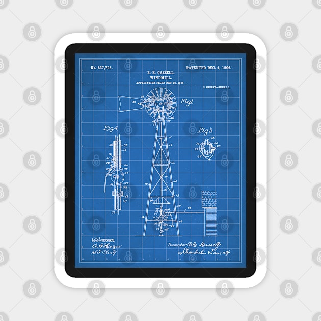 Windmill Patent - Farmer Rancher Country Farmhouse Art - Blueprint Magnet by patentpress