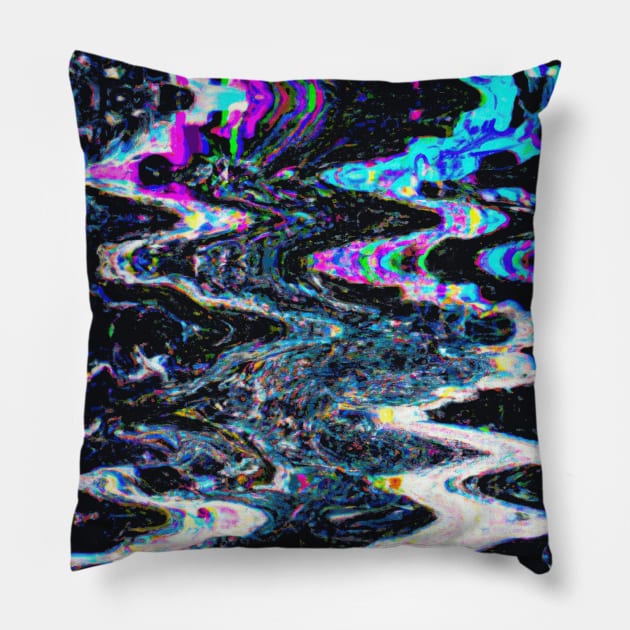 Blue and Pink Marbled Glitch VHS Pillow by SubtleSplit