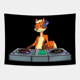 Cartoon fox DJ at turntable Tapestry