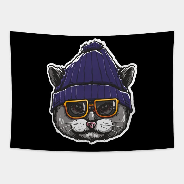 Hipster Cat Tapestry by Dark_Ink