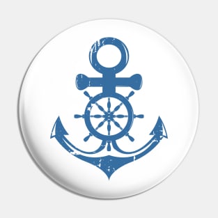 Blue Anchor and Ship wheel, nautical, maritime Pin