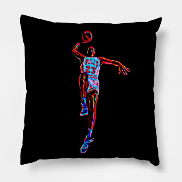 Michael Jordan Sky Vintage Neon Effect Pillow by Mr.FansArt