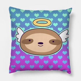 Angel Face Sloth - Ombre Hearts Pattern Pillow