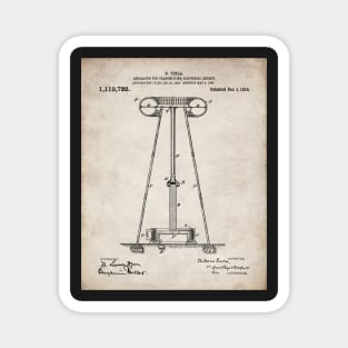 Tesla Transmitter Patent - Electrician Maker Workshop Art - Antique Magnet