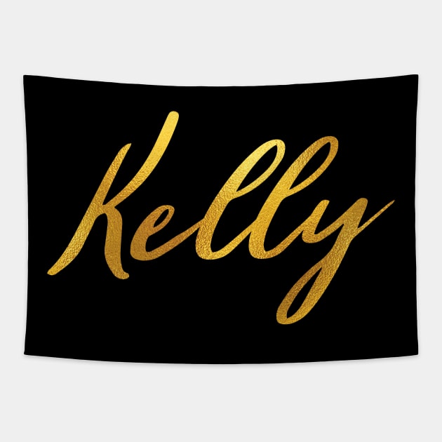 Kelly Name Hand Lettering in Faux Gold Letters Tapestry by Pixel On Fire