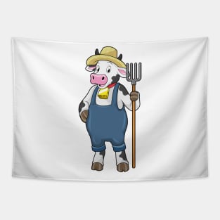 Cow as Farmer with Pitchfork Tapestry