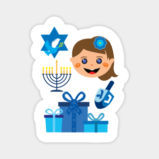 Happy Hanukkah with Jewish Girl with dreidel Magnet