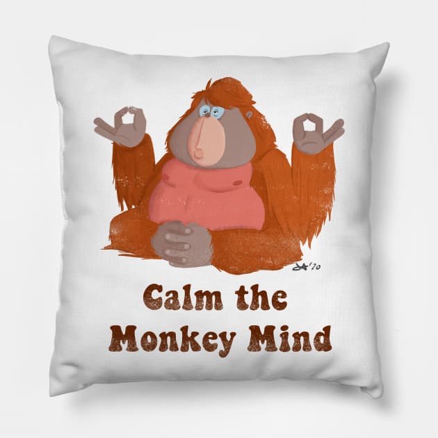 Zen Orangutan - Calm the Monkey Mind Pillow by OptionJoe Art