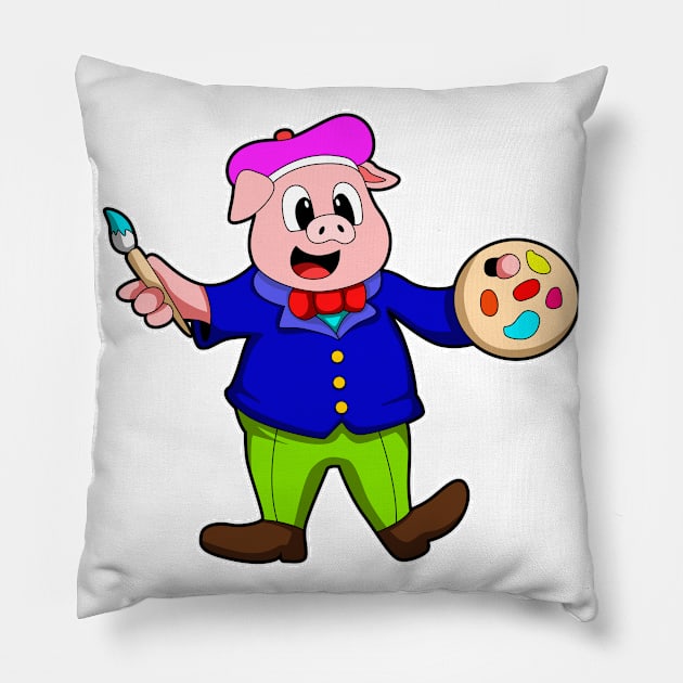 Pig as Painter with Brush & Paint Pillow by Markus Schnabel