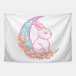 Bunny on Moon Pixel Art Tapestry