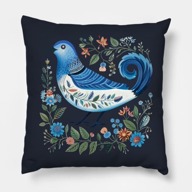 Blue Bird Scandinavian Art Pillow by Studio Red Koala