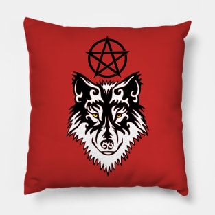 White Wolf with Black Pentagram Pillow