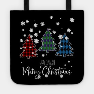 Utah Merry Christms Buffalo Plaid Xmas Tree  Tote