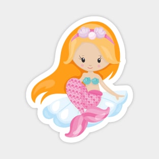 Little Mermaid, Cute Mermaid, Orange Hair, Shells Magnet