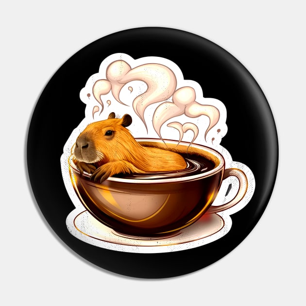 Caffeinated Capybara - Coffee and Naps Combined Design Pin by JJDezigns