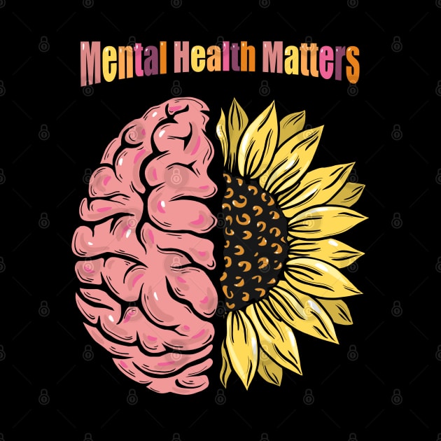 Brain Floral sunflower, Mental Health Matters by Collagedream