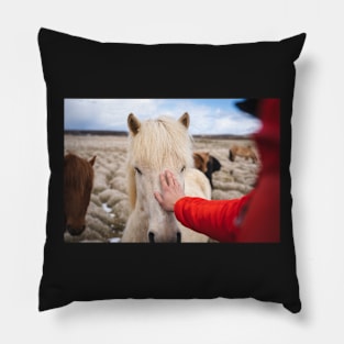 Men with hand on Icelandic White Horse Pillow