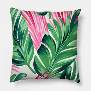 Tropical Leaves Jungle Pink Pillow