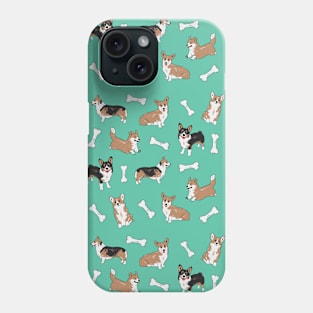 Cute Corgi pattern - green Phone Case